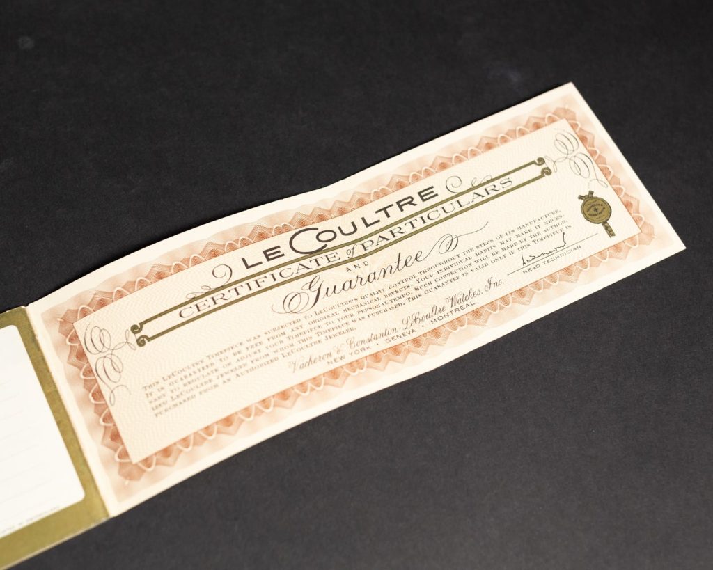 Vintage Jaeger-LeCoultre certificates from the 60s and 70s